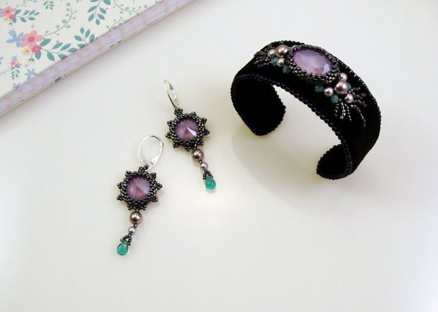 Set bratara si cercei cu perle si cristale Swarovski