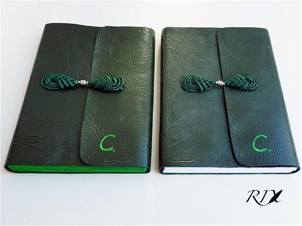 REZERVAT - Set (Jurnal + Album FOTO), copertă din piele naturală verde și închidere cu broderie brandenburg și magnet