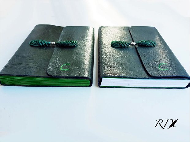 REZERVAT - Set (Jurnal + Album FOTO), copertă din piele naturală verde și închidere cu broderie brandenburg și magnet