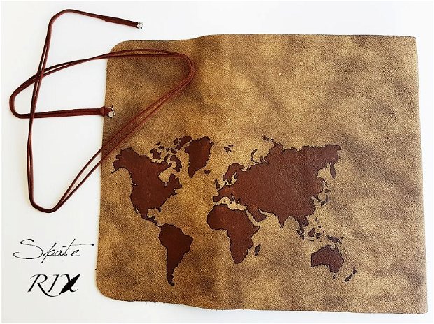 Jurnal (mare) de călătorie cu harta lumii -MARO- Jurnal de călătorie cu copertă de piele naturală maro