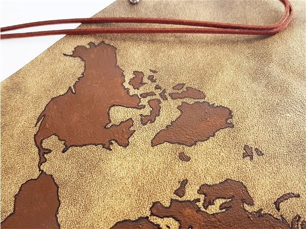 Jurnal (mare) de călătorie cu harta lumii -MARO- Jurnal de călătorie cu copertă de piele naturală maro