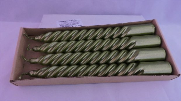 Set 4 lumanari spiralate metalizate 20 cm - verde