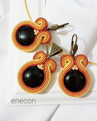 Set soutache portocaliu cu onix