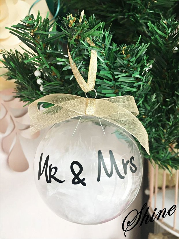 Globuri personalizate "Mr&Mrs" negru 8 cm