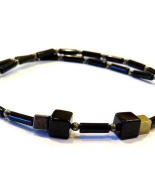 Colier barbati / unisex din Argint 925, Onix negru si Pirita aurie - CO603 - Choker elegant barbati, colier casual, colier barbatesc