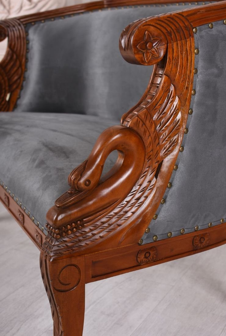 Sofa din lemn mahon cu capete de lebede