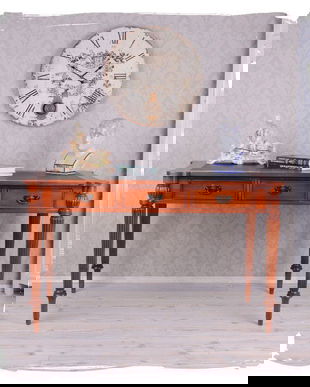 Birou din lemn mahon cu blat din piele neagra