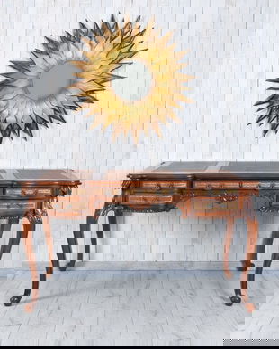 Birou din lemn mahon cu blat din piele maro