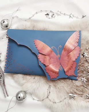 poseta plic handmade unicat din piele - Rose Butterfly