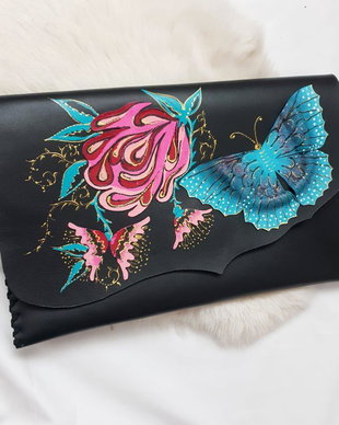 poseta plic handmade unicat din piele - Rose Garden 2.0