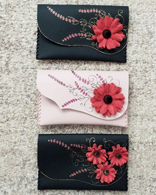 poseta plic handmade unicat din piele - Crizanteme