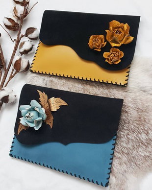 poseta plic handmade unicat din piele - Roses