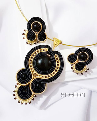 Set soutache negru-auriu cu onix
