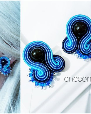 Cercei soutache albastrii cu onix