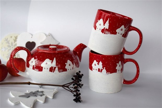 Set Ceainic cu Cani Iarna - Winter Collection