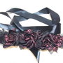 Brau cu flori textile/Cordon burgundy /Curea cu floricele