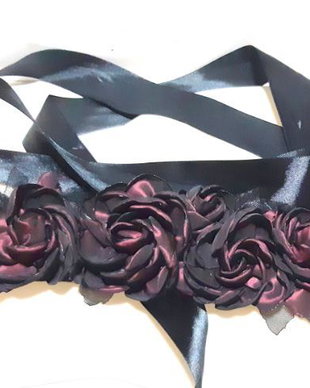Brau cu flori textile/Cordon burgundy /Curea cu floricele