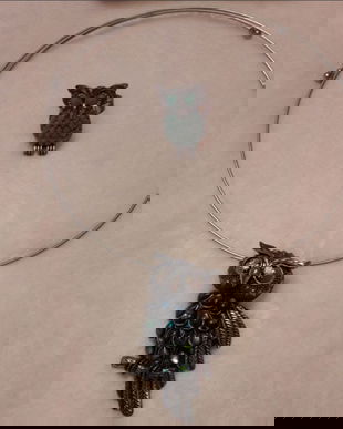 Set colier ,bara sirma si inel ,model bufnita .