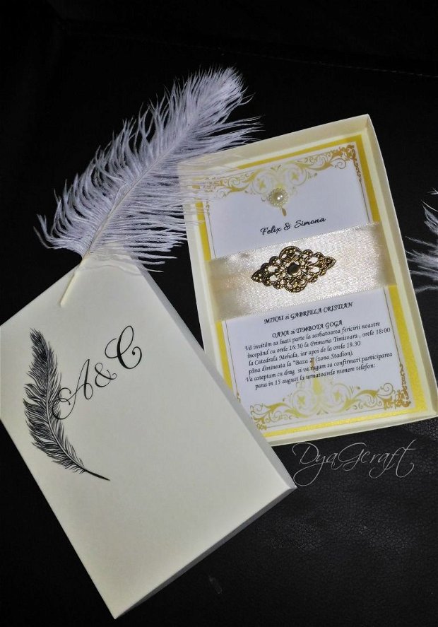 Invitatie nunta de luxe in cutie Feather