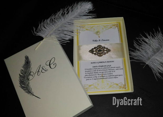 Invitatie nunta de luxe in cutie Feather