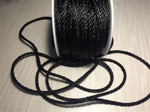 1m Șnur negru (3 mm) răsucit
