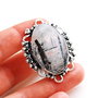 Conector Quartz turmalinat  in rama decorativa argintata si antichizata