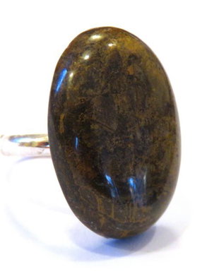 Inel statement din Argint 925 si Bronzit oval - IN607 - Inel maro auriu masiv, inel elegant pietre semipretioase, inel reglabil piatra mare, cadou aniversare / Craciun / 8 martie sotie