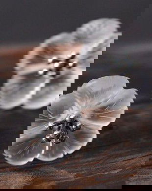 Ag476 - Cercei cu tija / surub, argint 925, cristal de stanca aspect mat / frosted, 2.5g