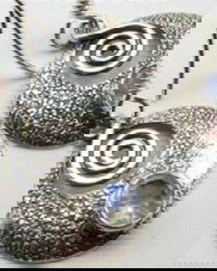 Ag479 - Cercei cu tortite, argint 925, piatra lunii, model etnic, spirala