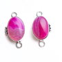 Pereche agate roz - in rama  de alama argintata