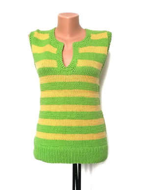 Vesta Top de vara in dungi verde galben