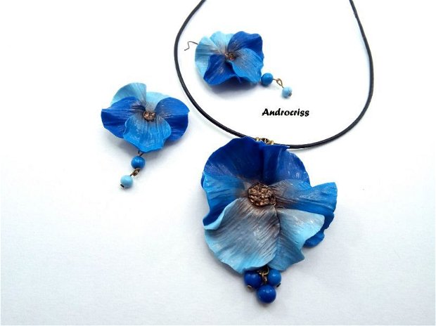 Blue flowers,set bijuterii