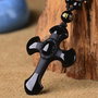 K0582 - Pandantiv / amuleta / talisman, obsidian de sinteza negru, cruce, 52x37x11mm