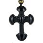 K0597 - Pandantiv / amuleta / talisman, obsidian de sinteza negru, cruce, 53x37x11mm