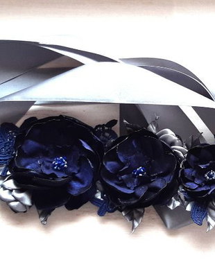 Brau cu flori textile/Cordon albastru/Curea cu flori