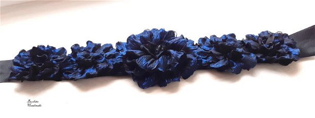 Brau cu flori textile/Cordon negru/Curea cu floricele