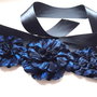 Brau cu flori textile/Cordon negru/Curea cu floricele