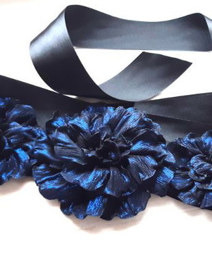 Brau cu flori textile/Cordon negru/Curea cu floricele