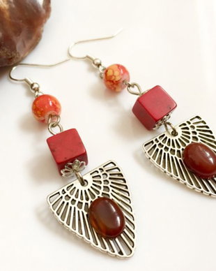 Cercei coral rosu cu cabochon agat