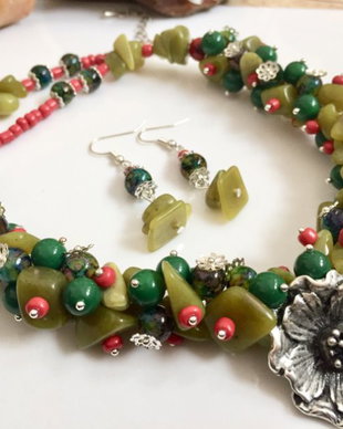 Set /colier si cercei /jad lemon /verde