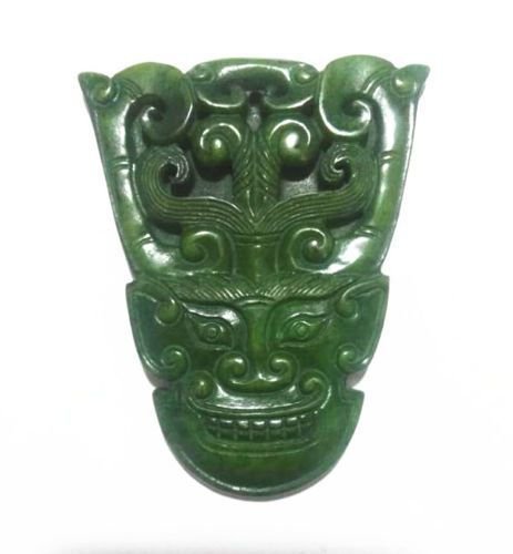 K0622 - Pandantiv, amuleta, jad verde, masca, 80x60x8mm
