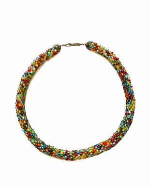 Colier tubular cu margele multicolor