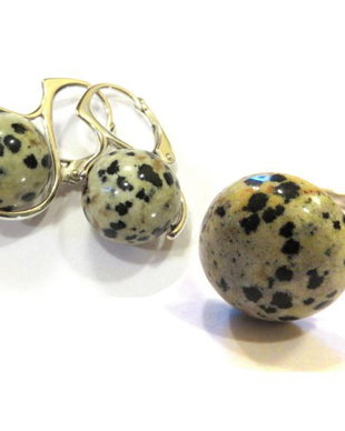 Inel si cercei din Argint 925 si Jasp dalmatian rotund - IN535, CE535 - Inel alb negru din pietre semipretioase, inel / cercei casual business, cadou sotie / prietena 8 Martie / Dragobete / Craciun / aniversare, cristale vindecatoare