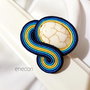 Brosa soutache galben-turcoaz-albastru cu magnezit