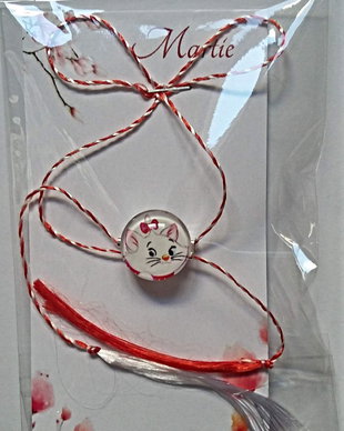 Brosa martisor cabochon sticla 14mm pisicuta