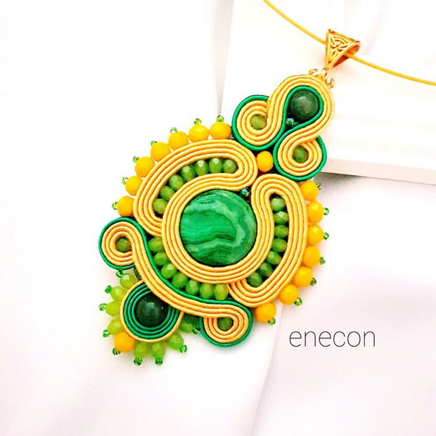 Pandantiv soutache galben-verde