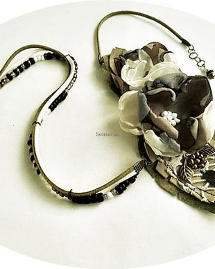 colier gris- olive  rustic  floral  neutru