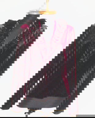 Sacou nou, din catifea elastica grena, cu guler gofrat