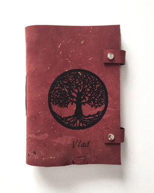 Agenda/Jurnal din piele naturala reciclata cusut manual si personalizat