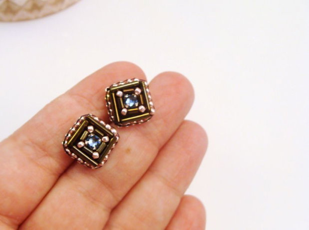 Cercei patrati cu cristale Swarovski, Cercei albastri